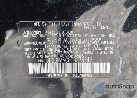 2015 Subaru Xv Crosstrek 2.0I Limited z USA, uszkodzony, nr VIN JF2GPASC8F8278342